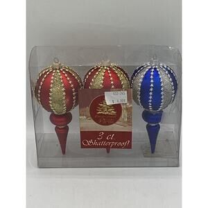 Set Of 3 Shatterproof Ornate 7" Christmas Cone Ornaments Jeweled